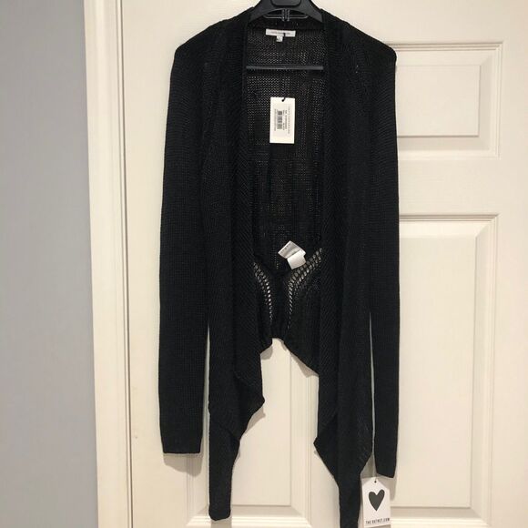 NWT Faith Connexion Paris Black Draped Cardigan Open Knit Size Large - Picture 9 of 10